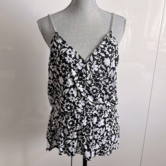 MICHAEL KORS NWOT Chain Strap Floral Cotton Dressy Tank Top, Size M - Picture 1 of 11